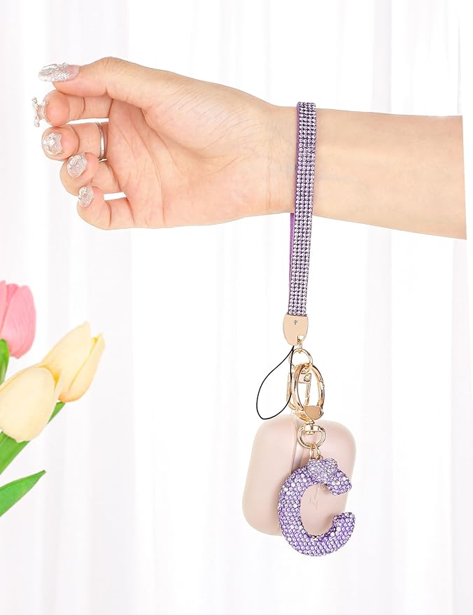 Initial Keychain for Women Girls,Bling Letter Key chain Initial with Heart,Pink Keychain Charms for Backpack Handbag