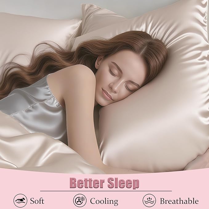 Mulberry Silk Pillow Cases Queen Size Set of 2, Ultra Smooth Soft Breathable Cooling Pillow Cases for Hot Sleepers, Silk Satin Pillowcases 2 Pack with Zipper for Hair and Skin, Gifts for Women