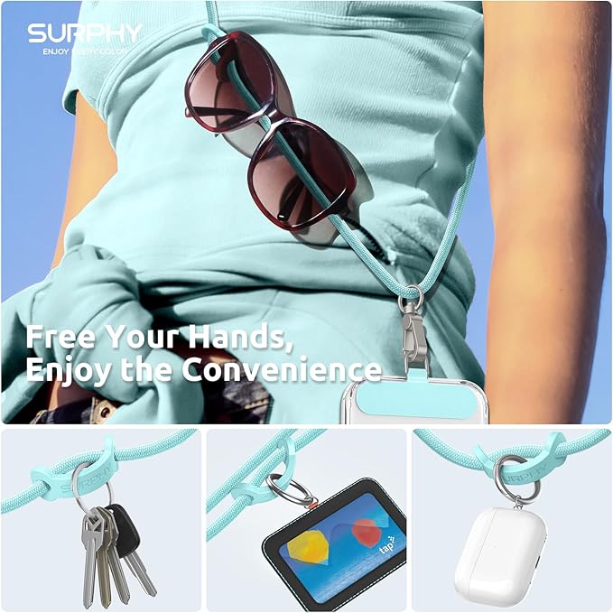 SURPHY Phone Lanyard, Adjustable Phone Strap Crossbody with 2 Pack Cell Phone Tether Tab, Premium Metal Buckles, Skin-Friendly, Universal Cell Phone Lanyard Crossbody for Women and Men, Limpet Shell