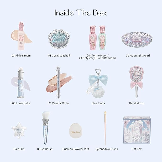 Flower Knows Shell’s Jewel 13-Piece Makeup Gift Box Set,Lip Gloss×2+Blush×1+ Eyeshadow Palette×1+Highlighter×3+Hand Mirror×1+Hair Clip×1+Mini Powder Puff×1+Blush Brush×1+Eyeshadow Brush×1+Gift Box×1