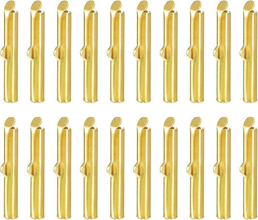 uxcell 100Pcs Slide on End Clasps, 25mm Tube Ball Bead Slider Crimp Ends for Multi-Strand DIY Craft Making, Gold Tone