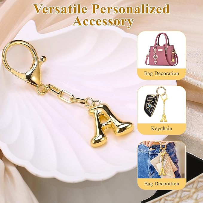 VICKHU Gold Plated Bubble Initial Letter Cute Keychain for Women Car Key Purse Decorative Keyring Handbag Charms Fashion