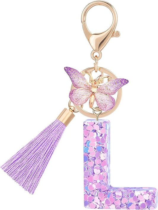 Initial letter Keychains for Women Girls Tassel Butterfly Cute Keychain for Wallet Backpack charm