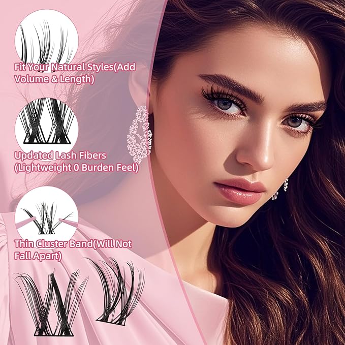 NYCAAR Lash Clusters Natural Look 120pcs D Curl 8-18MIX Eyelash Clusters Wispy Anime Individual Lashes with Soft Thin Band DIY Fluffy Lash Extension at Home(NY04)