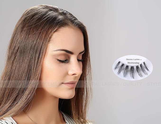 DESIRES LASHES False Eyelash Natural Wispy Fluffy Strip Style Asian Japanese Korean Clear Band Eye Lash 5 Pairs (03 Wednesday)