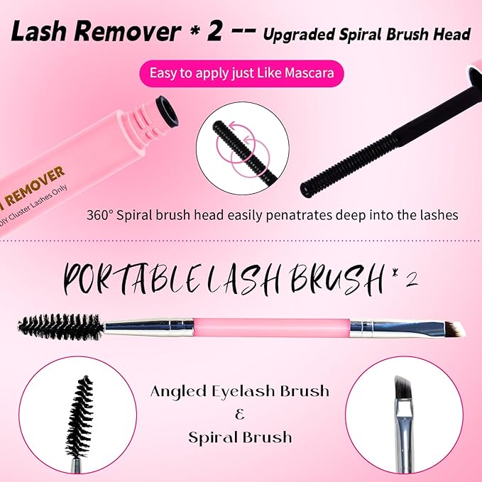 Lash Clusters Kit Eyelash Clusters Kit 4 Boxes + 1 Colorful Cluster Eyelash Extensions Pestañas Postizas Naturales with Lash Bond and Seal*2,Remover*2,Tweezers*2,Mascara Brush*2(13 Counts Lash Kit)