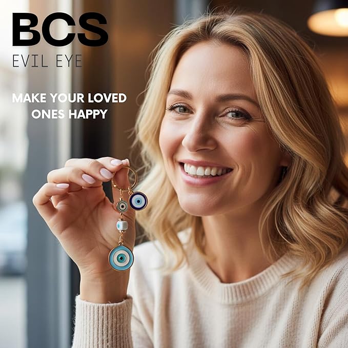 BCS Evil Eye Keychain Bag Charm - Good Luck & Protection Amulet - Car Keyring Purse Accessories for Women