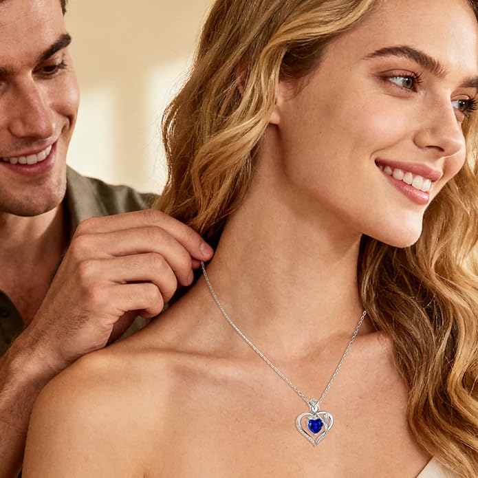 1.2CT Rose Heart Necklace Option of Moissanite or Lab-Grown Sapphire Ruby Emerald&More Necklace for Women Birthstone Girlfriend Necklace S925 Sterling Silver 18K White/Rose Gold Plated D Color VVS1 Gift for Wife Mother Daughter for Birthday Anniversary...