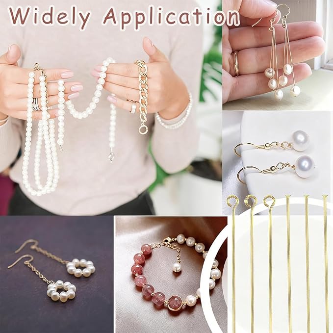 600Pcs 2 Inch Flat Head Pins Eye Pins Jewelry Pins Metal End Headpins for Craft Earring Bracelet Necklace Pendant Supplies(Gold)