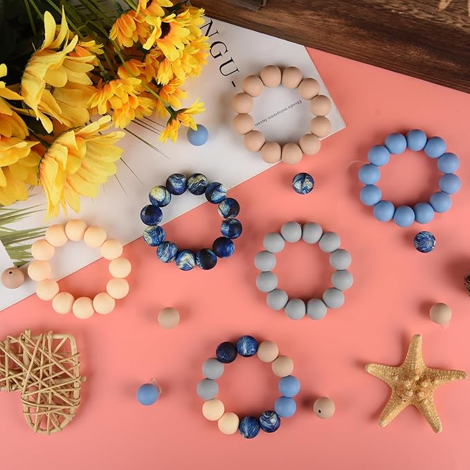 ASTARON 100 Pcs 15mm Silicone Beads for Keychain Making, Blue Grey Beads Bulk Round Beads for Bracelets Crafts Beadable Pens Decorations Jewelry Making Party Favors Supplies