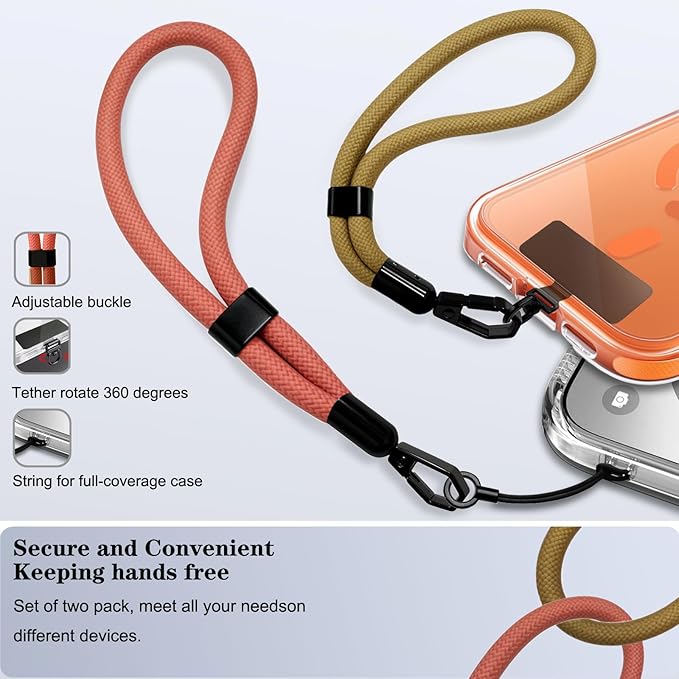 Phone Lanyard, 2 Pack Adjustable Cell Phone Lanyard Hand Phone Wrist Strap with Tether Tabs for Smartphones