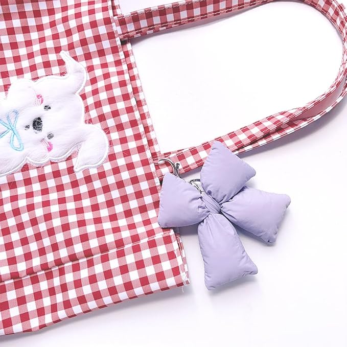 Pink Bow Keychain Bag Charms Y2K Bowknot Plaid Keychains Coquette Aesthetic Purse Handbag Backpacks Charms