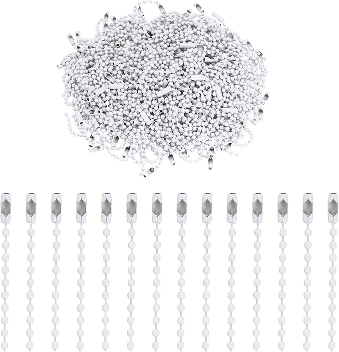 uxcell 220pcs Metal Ball Bead Chain, 100mm Long Bead Connector Clasp Dog Tag Hanging Chain for Key Chains Tags Craft Projects Jewelry Making, White