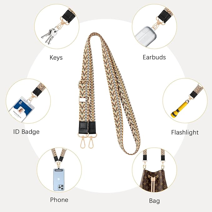 MoKo Universal Phone Lanyard, Braided Adjustable Cell Phone Crossbody Strap Detachable Women & Men Cellphone Lanyards Around The Neck with Patches for iPhone, Most Smartphones, Khaki