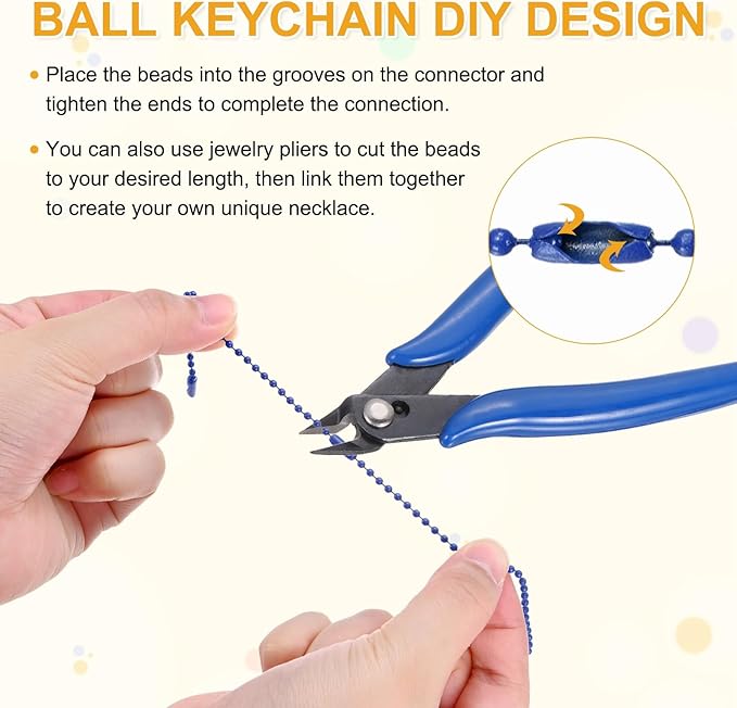 M METERXITY 100-Pack Ball Beads Chain, 4.7 in Metal Beaded Necklace Adjustable Keychain with Connectors for Jewelry Making/DIY Crafts/Hanging Decoration, Dog Tag Chain [Blue]