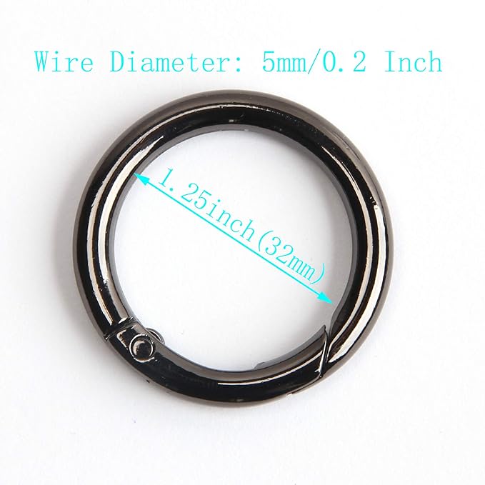 12pcs Trigger Spring O Rings Round Carabiner Clip Snap for Keyrings Buckle, Bags,Purses (Gun Black, 1 1/4 inch)