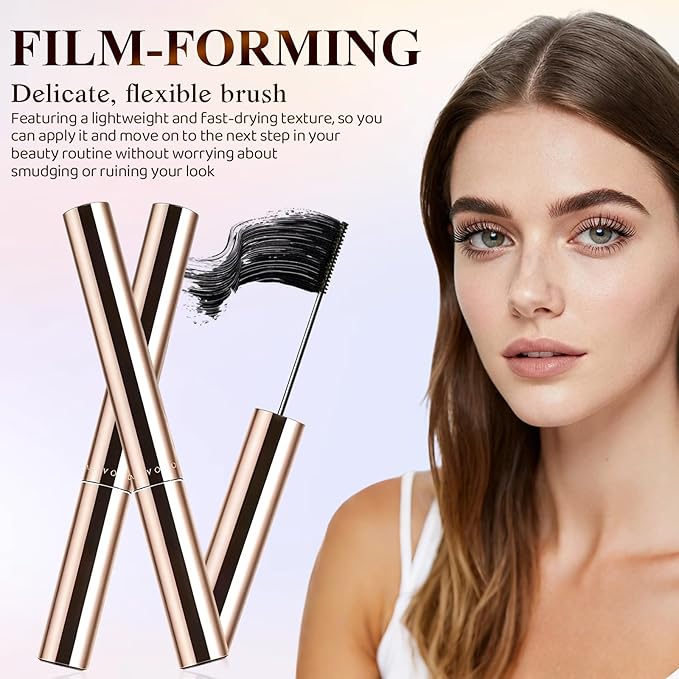 Ultra-Fine Lengthening Waterproof Quick-Dry Mascara,2026 New Iron Wand Mascara,Long-lasting 3D Curling Eyelash,Waterproof Metal Wand Mascaras,Smudge Proof and No Flakingfor Fine Short Lash(Brown+Back)
