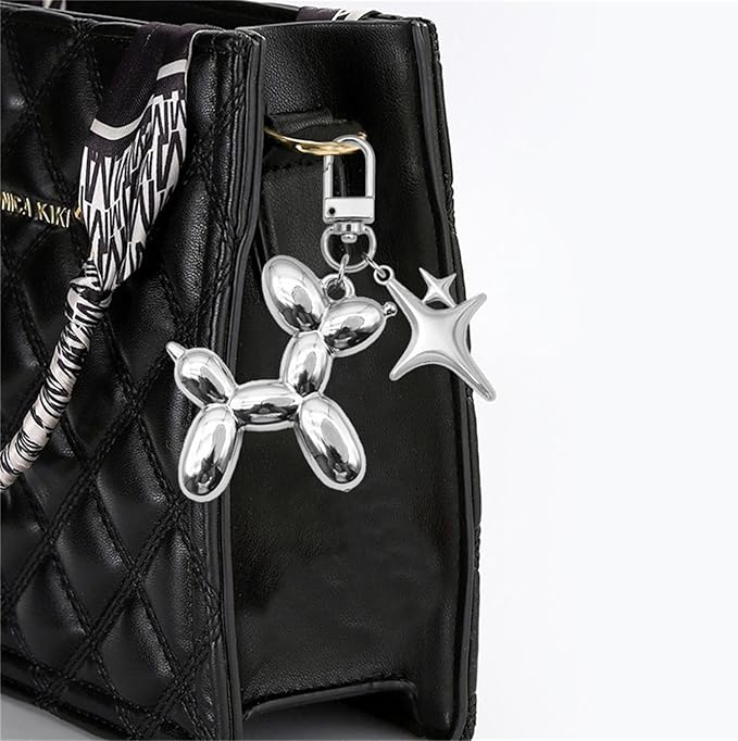 Dreuyet 2Pcs Jelly Balloon Dog Keychains Kawaii Cute Bag Purse Charms Key Chain with Bow Y2K Aesthetic Accessories