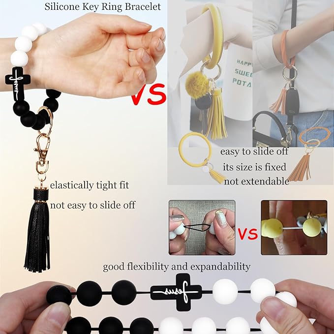 BIHRTC Key Ring Bracelet Car Keychain Holder Wristlet Silicone Women Beaded Bangle Chains