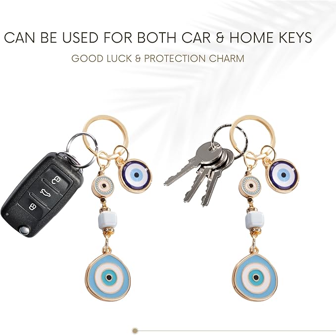 BCS Evil Eye Keychain Bag Charm - Good Luck & Protection Amulet - Car Keyring Purse Accessories for Women