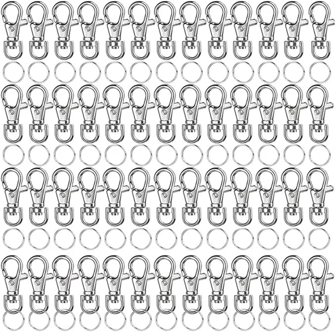 400 Pcs Keychain Hooks with Key Rings,1.38inch Metal Swivel Lobster Claw Clasps for DIY Crafts, Lanyard Making.(Claw Clasp 200pcs+Key Ring 200pcs)