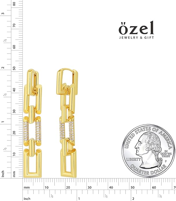 OZEL 14K Gold & Silver Plated Paperclip Chain Earrings with Cubic Zirconia – Dangle, Hoop, Huggie, Stud Styles – Women’s Fashion Jewelry Gift