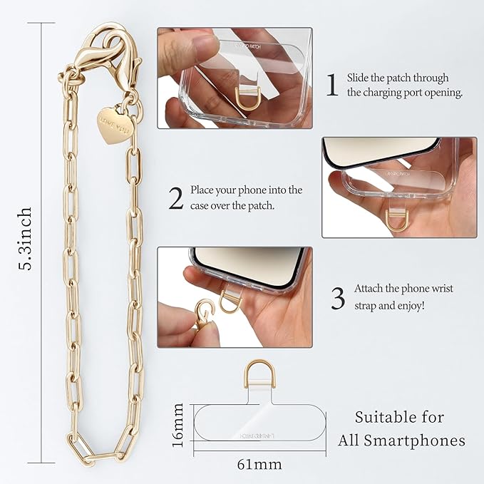 UKON Phone Chain Wrist Strap Metal Phone Lanyard Wristlet Strap with 2xTPU Tether Tab for Women Shopping Traveling Party