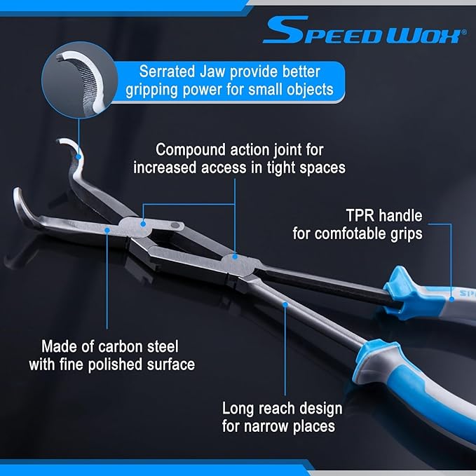 SPEEDWOX 13-Inch Long Reach Double Joint Ring Nose Pliers - XL Pivot for 3/4" Diameter Hose Removal in Narrow Spaces and Limited Areas
