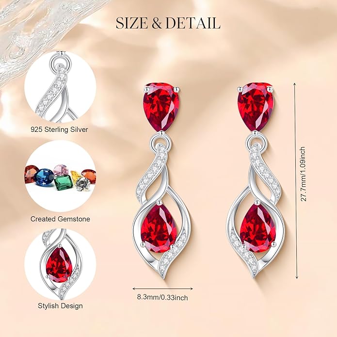 FANCIME Gift for Women Birthstone Earrings for Her Teardrop Birthstone Earrings S925 Sterling Silver infinity Love Birthday Gifts for Mom Women