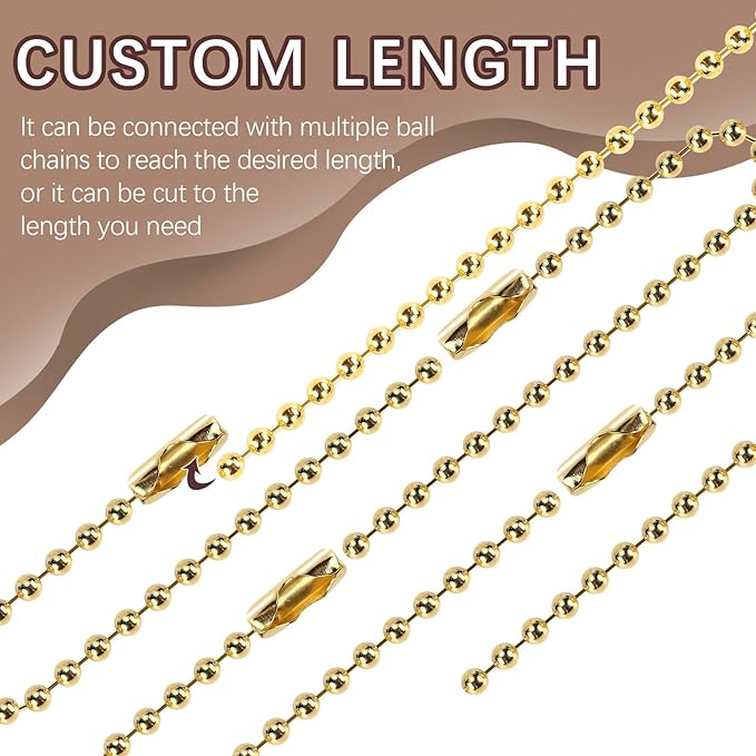 300 Pcs Gold Ball Chain Bulk,Metal Bead Chain,Keychain Chains,Gold Nickel Plated Metal 3.9" Long 2.4mm Ball Bead Chains,for Hanging Christmas Decoration