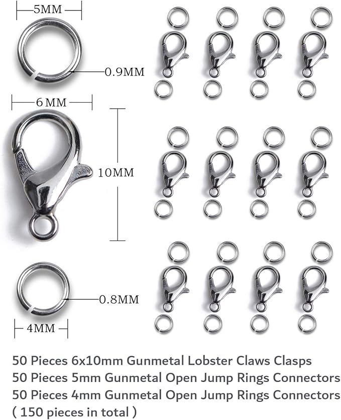 AD Beads 50 Pieces Lobster Claws Clasps Plus 100 Pieces 5mm Match Color Open Jump Rings Suitable for Necklace Bracelets Jewelry (6x10mm, Gunmetal)