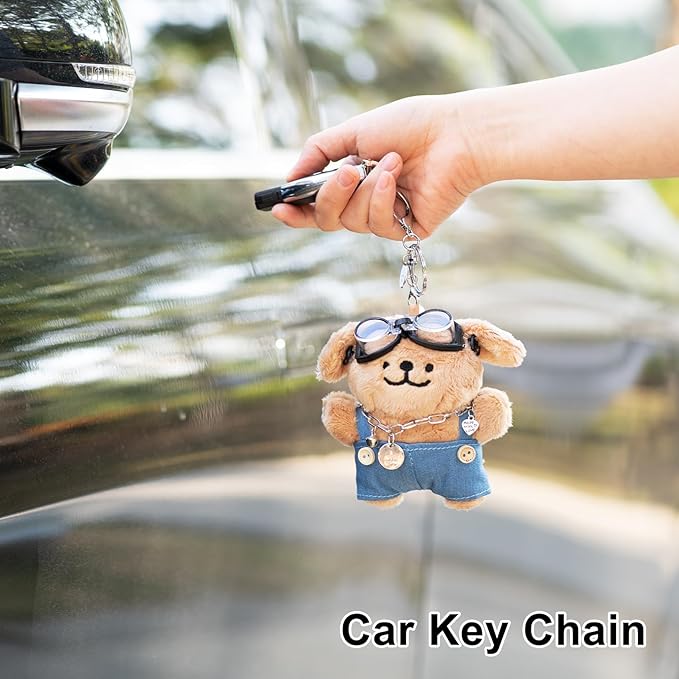 YOU WIZV Cute Dog Plush Keychain for Women - Kawaii Stuffed Animal Charm for Purse, Backpack & Bag Accessories