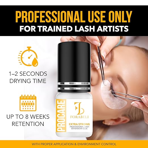 Forabeli Pro Care Lash Extension Glue, 1–2 Sec Fast Dry, 8 Week Retention, Advanced Bonding System, Professional Eyelash Extension Glue, Lash Adhesive for Eyelash Extensions