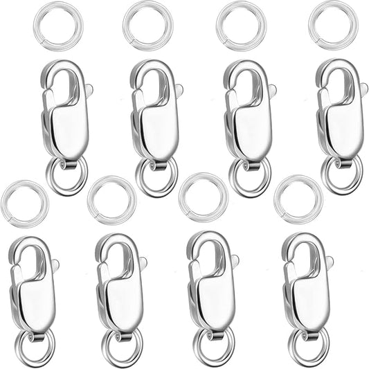 Kcctoo Silver Lobster Claw Clasp with Closed Jump Rings 14K Gold Necklace Clasps and Closures for Jewelry Making, Made in Italy 12mm(0.47inch) (8pcs Silver)
