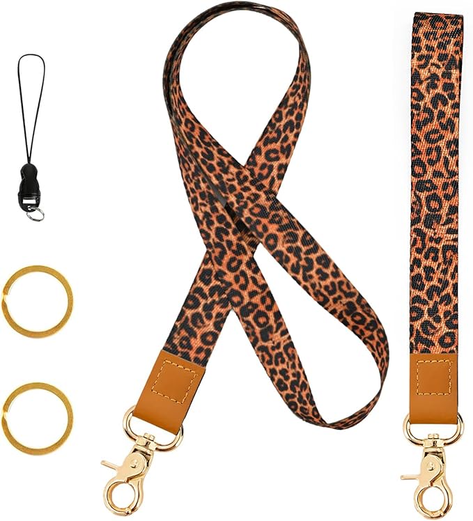 Cool Leopard Wristlet Keychain, Wrist Lanyard Key Chain For Women Men Car Keys Id Holder Card Phone Wallet Camera