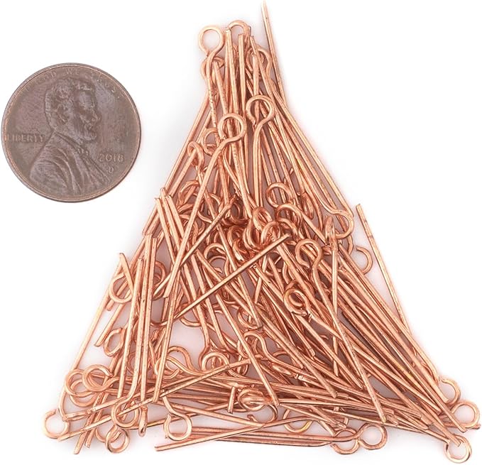 The Bead Chest Copper 21 Gauge 1 Inch Eye Pins (Approx 100 Pieces)