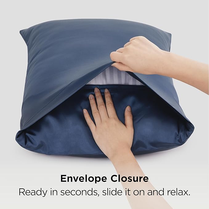 Bedsure Satin Pillowcases, Similar to Silk Pillow Cases Queen Size Set of 2, Pillow Case for Sleeping Women with Envelope Closure, Gifts for Women Men, Blue, 20x30 Inches, 2pcs