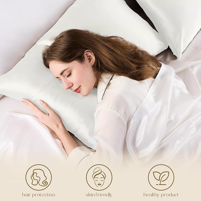 ZIMASILK 100% Pure Mulberry Silk Pillowcase for Hair and Skin Health,Soft and Smooth,Both Sides Premium Grade 6A Silk,600 Thread Count,with Hidden Zipper,1pc (King 20''x36'',Ivory)