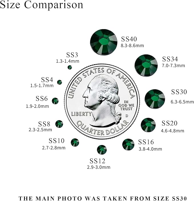 1440PCS SS10 Crystal Glass Flatback Rhinestones, Round Flat Back Crystal Gems for Nail Art and Craft Clothes, Glue Fix Diamond Stones Emerald/Dark Green (2.7-2.8mm)