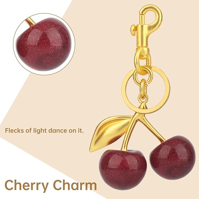 cherry bag charm, cute keychain cherry purse charms for handbags, bag accessories, gifts for women.