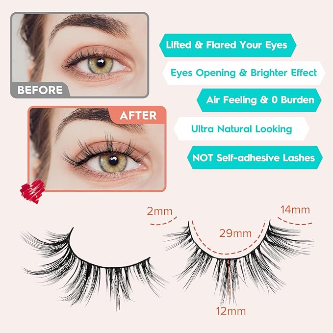 Manga Lashes Wispy False Eyelashes Natural Look 14mm Cat Eyelashes Anime Lashes 0.1mm Thin Band Manhua Lash Strips 3D Volume Strip Lash Pack C Curl Eyelash 7 Pair Siligli