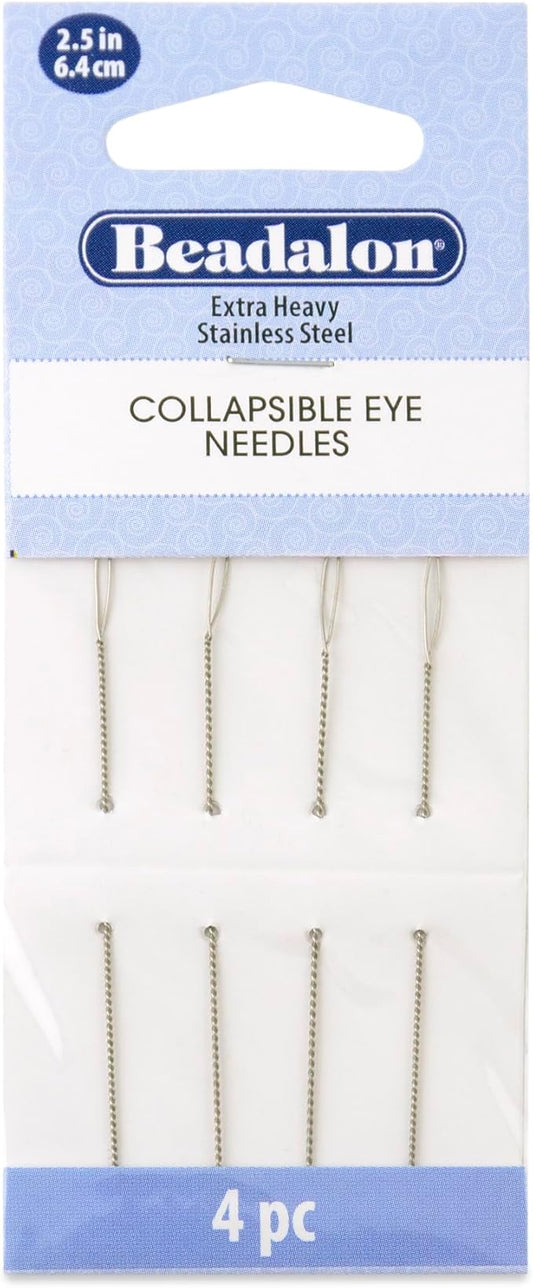 Beadalon Collapsible Eye Beading Needles, Extra Heavy 0.60 mm / .024 inches Diameter, 2.5 inches Length, 4 pc