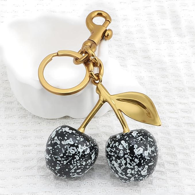 Cherry Keychain for Purse - Resin Alloy Silver Cherry Bag Charm，Cute Fruit Accessory for Women/Gift/Home/Car