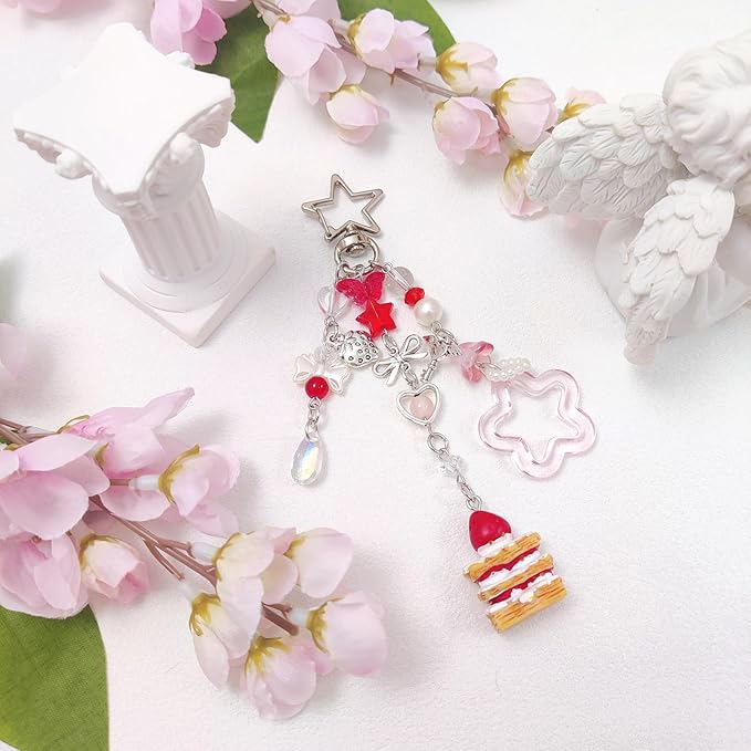 Y2K Aesthetic Keychains for Women Cute Flowers Star Cake Jellyfish Keychins Charms Kawaii Bag Purse Decor