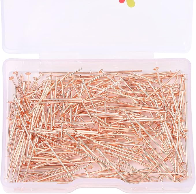 Rose Gold Plated Flat Head Pins Non Tarnish 20mm 300pcs for Jewelry Making Findings