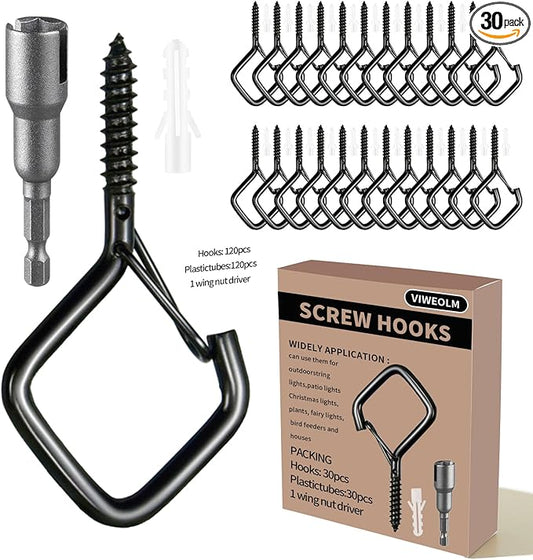 30 Pcs Black Eye Hooks Screw Heavy Duty,Ceiling Hooks for Hanging Plants,String Lights,Cup,Wind Chime,Bird Feeders. Plant Hanger Indoor&Outdoor