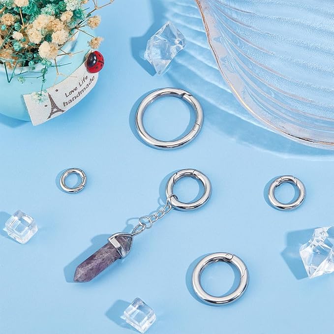 UNICRAFTALE 5Pcs 5 Sizes 316 Stainless Steel Spring Gate Rings Round Metal Springring Trigger Clasp Fasteners for Jewelry Making
