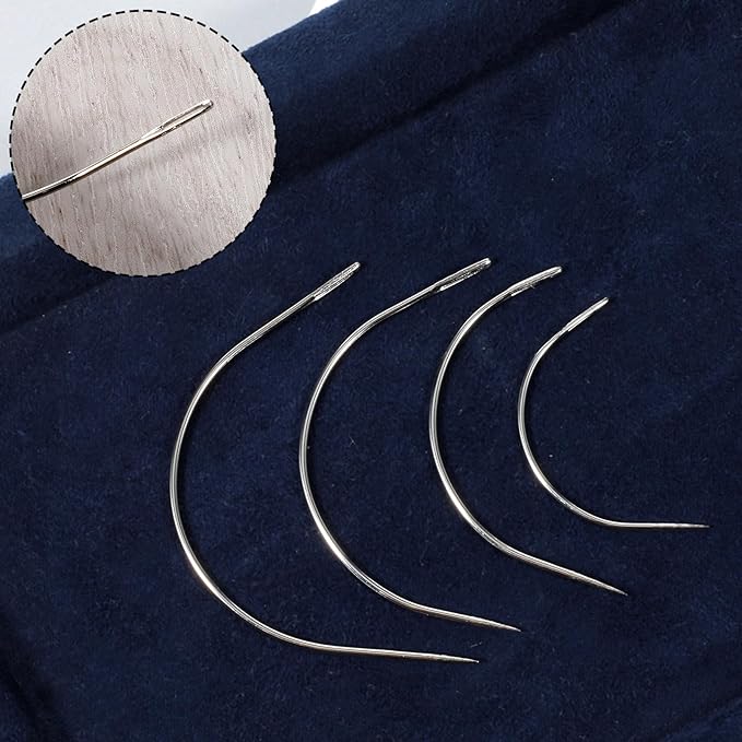 cobee 20 Pcs Curved Sewing Needles, 4 Sizes Hand Sewing Leather Needle, Threading Upholstery Embroidery Needles for Carpet Leather Canvas Repairing Weaving Crafts(2''/2.5''/3''/3.5'')