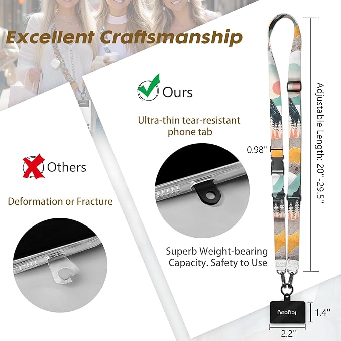 Phone Lanyard Crossbody, Mountain Cell Phone Strap for Around The Neck Adjustable, Anti Theft Cute Lanyard for iPhone Case ID Holder Keys Accessories Travel Essential