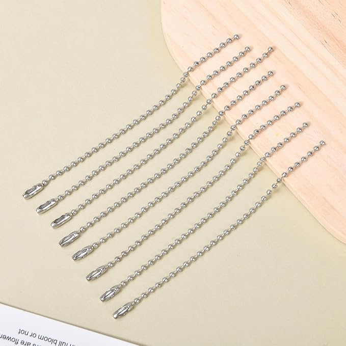 200 Pcs Ball Bead Chain Bulk Keychain 4.7 Inch Metal Dog Tag Small Chains with Connectors for Hanging Decoration